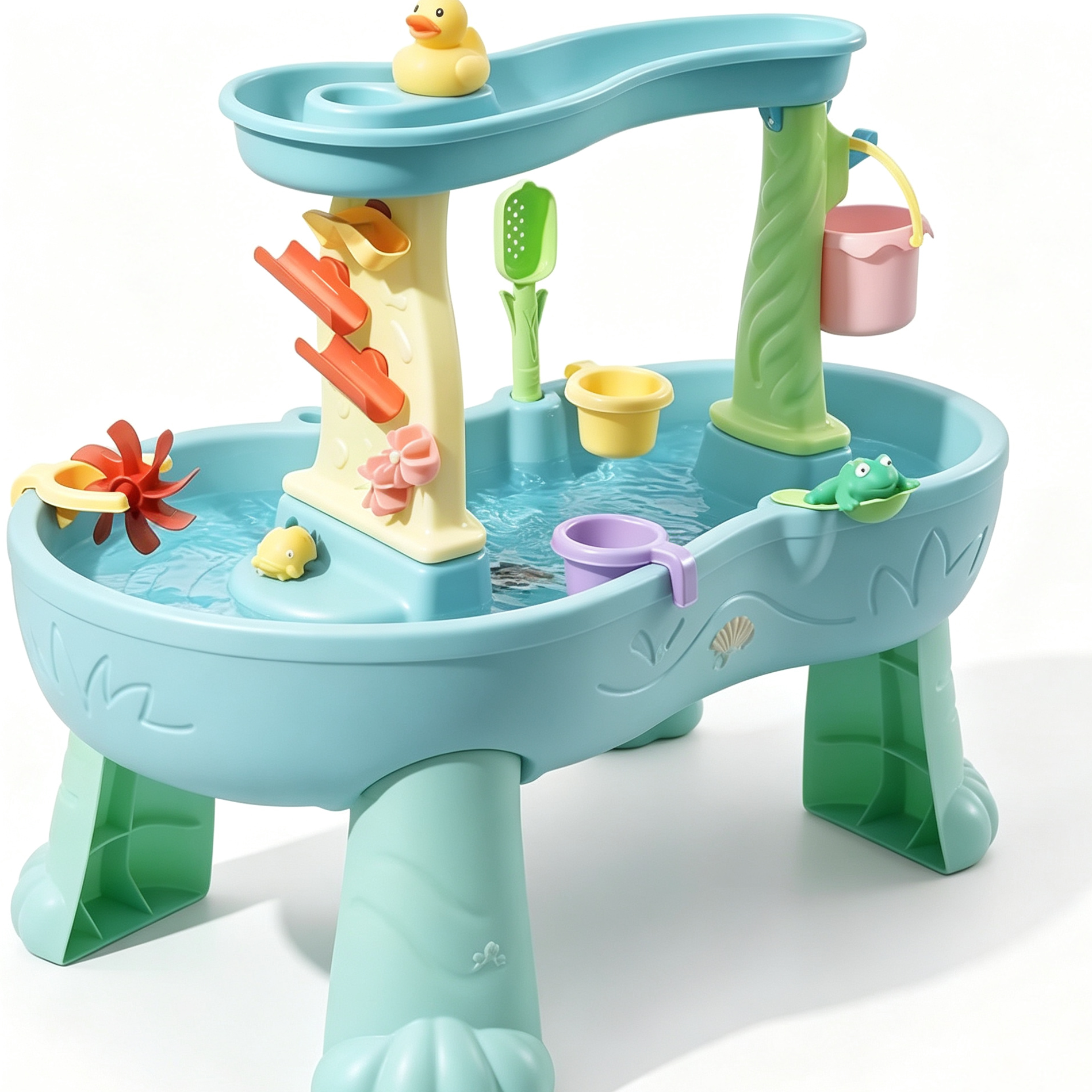Kids Rain Showers Splash Pond Water Table, Water & Sand Sensory Playset with 13PCS Accessories, Summer Outdoor Toy for Toddlers 1.5+